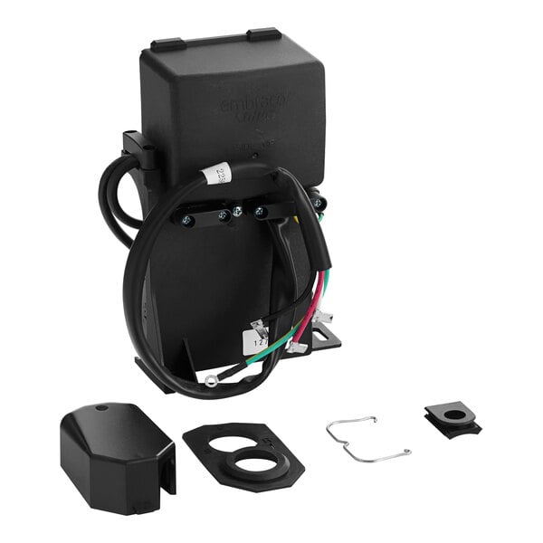 A close-up of a black Avantco compressor components kit box with wires.
