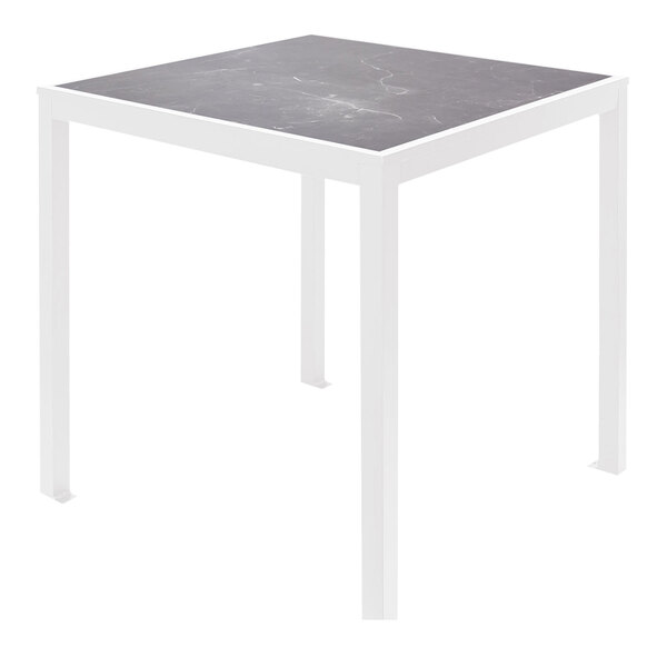 A BFM Seating white aluminum table with a Pietro top.