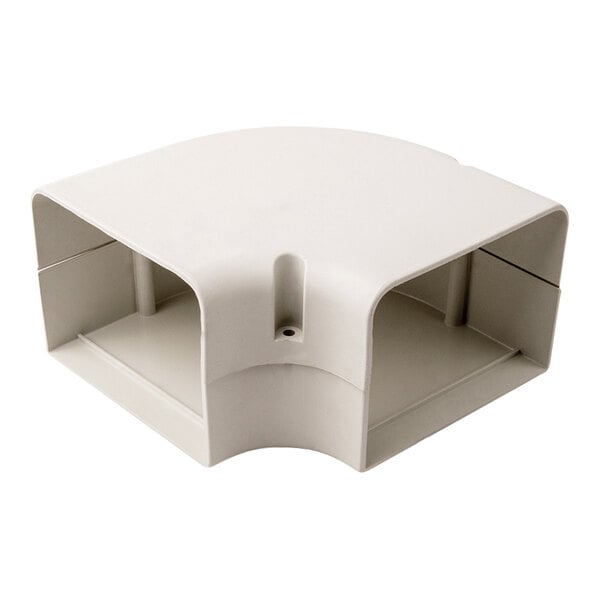 A white plastic DiversiTech 90-degree flat bend with holes.