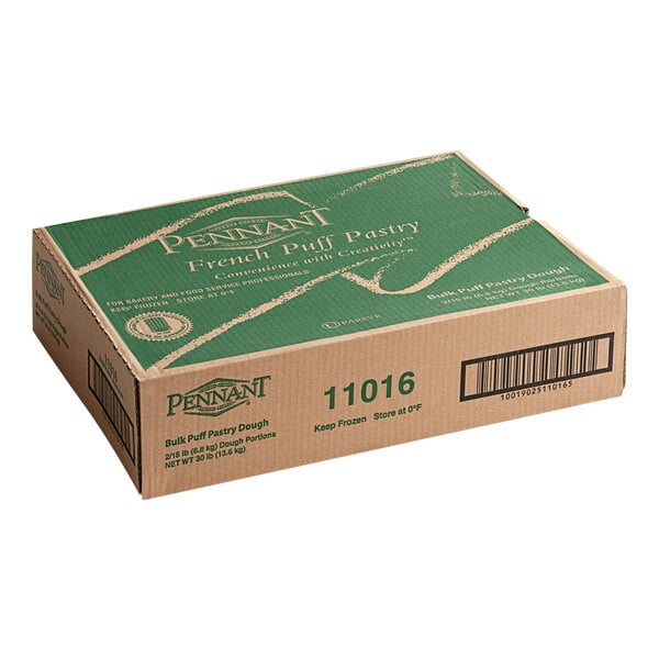A box of Pennant French Puff Pastry Dough Sheet Bag weighing 15 pounds, packaged in a case of two.