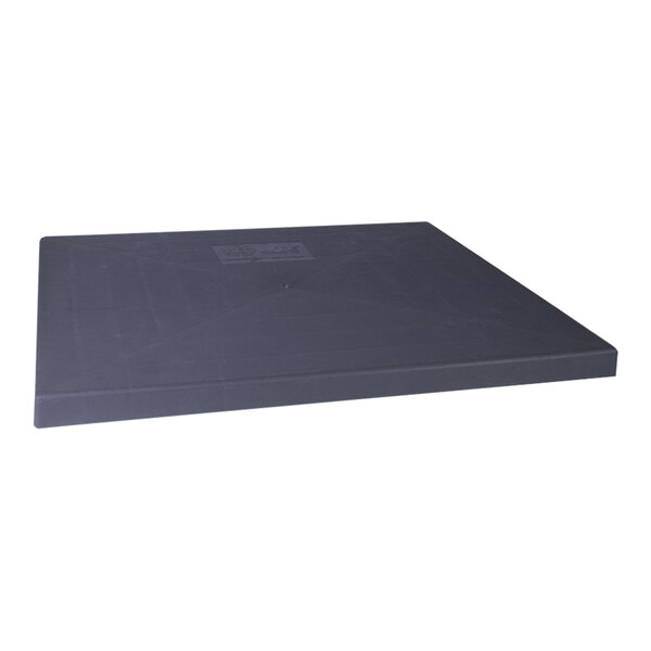 A black rectangular plastic DiversiTech equipment pad with a label on top.