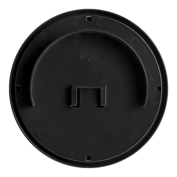 A black circular Narvon bowl with holes in the bottom.