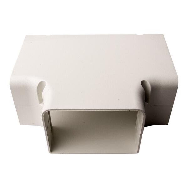 A white rectangular DiversiTech T-joint with a hole in it.