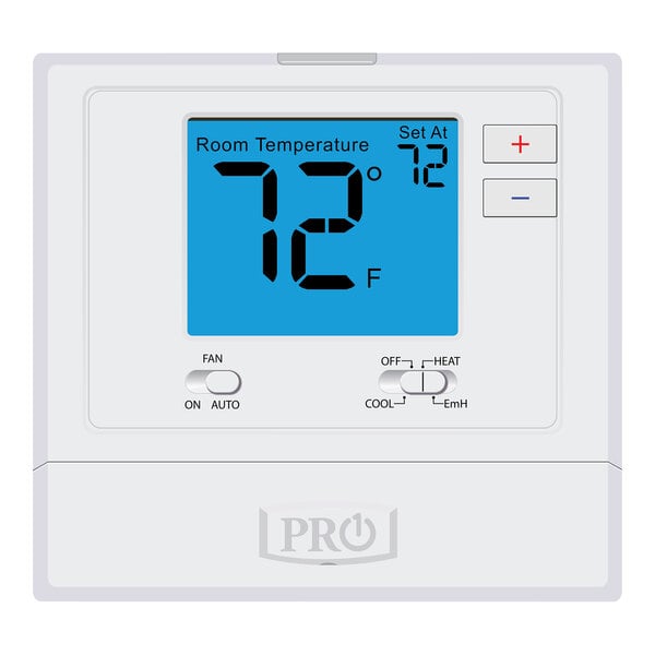 A Pro1 700 digital thermostat with the temperature displayed on a digital screen.
