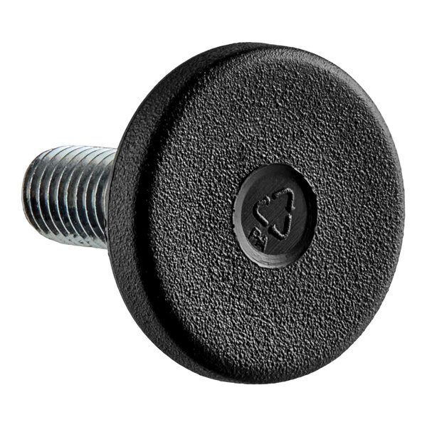A black plastic foot with a metal screw.