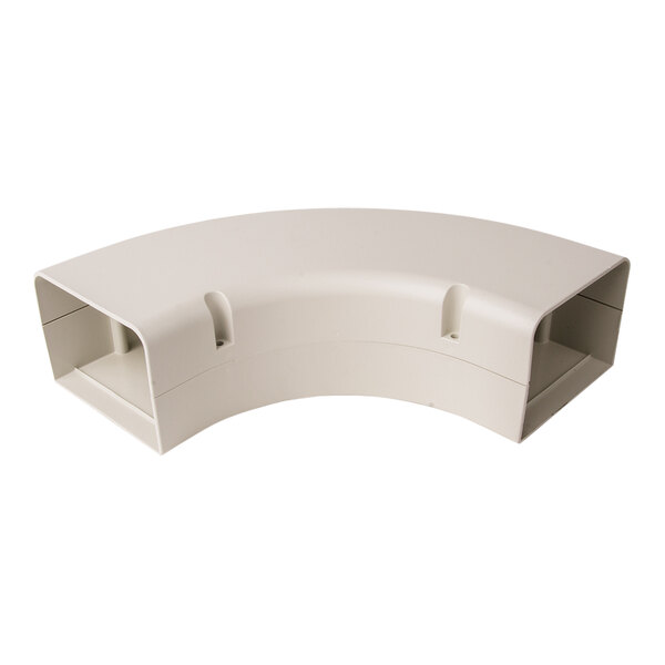 A white plastic 90-degree corner bend with holes.