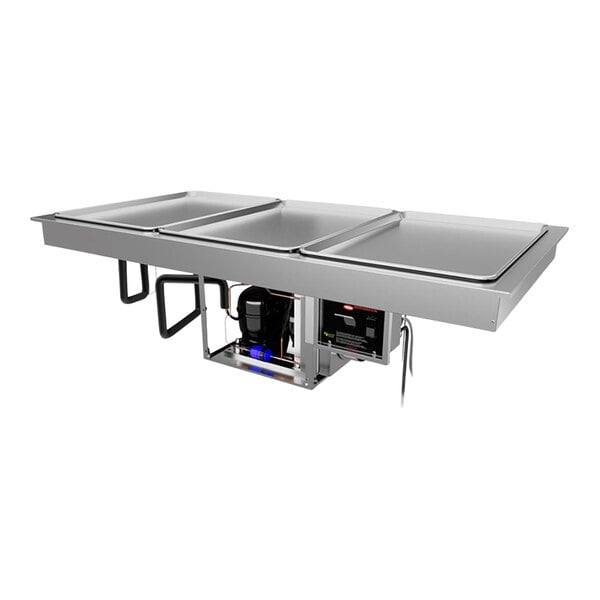 A Hatco stainless steel drop-in frost top with two compartments on a table.