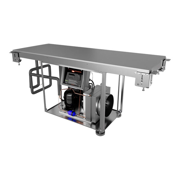A Hatco aluminum built-in undermount cold shelf on a table.