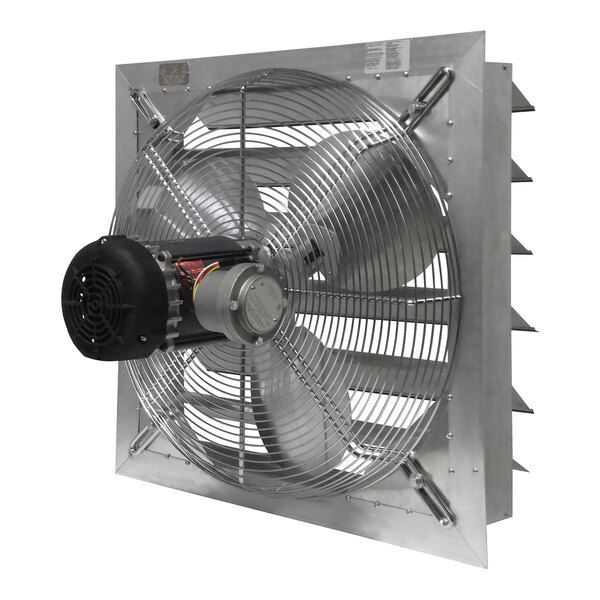A metal Canarm shutter-mounted exhaust fan with a black motor.