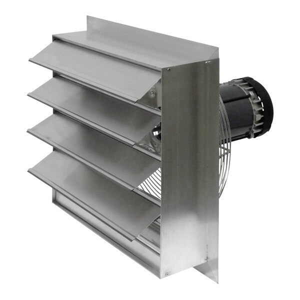 A Canarm shutter-mounted metal exhaust fan with four blades.