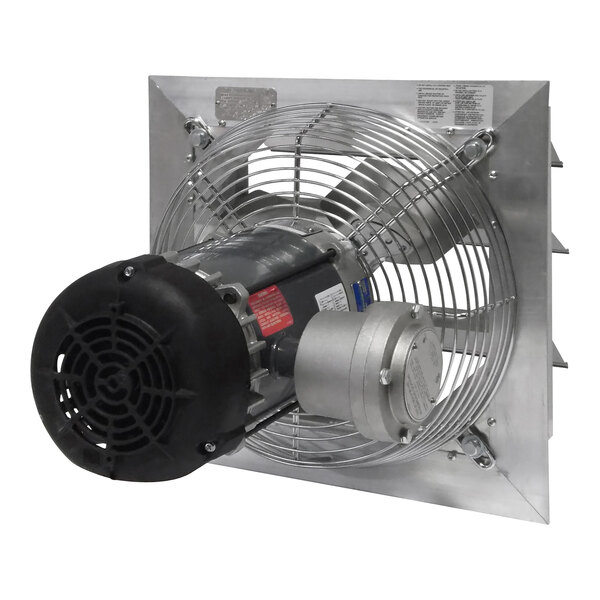 A metal Canarm shutter-mounted exhaust fan with a black motor.