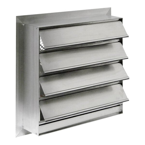 A metal box with a shutter vent for Canarm 18" shutter-mounted exhaust fan.