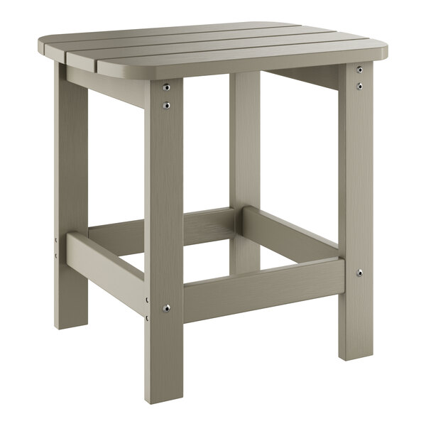A Lancaster Table & Seating gray high impact polystyrene side table with a wooden top.