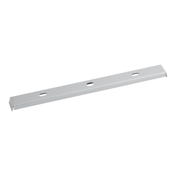 A white metal rectangular bar with two holes on it.