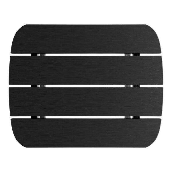 A black rectangular table with four white horizontal stripes.