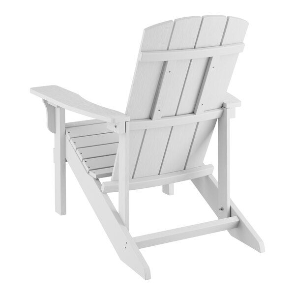A white Lancaster Table & Seating modern Adirondack chair with armrests.