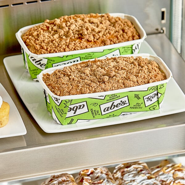 Abe's Vegan Coffee Cake Pound Cakes on a shelf.