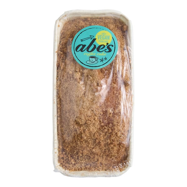 A packaged loaf of Abe's vegan coffee cake pound cake.