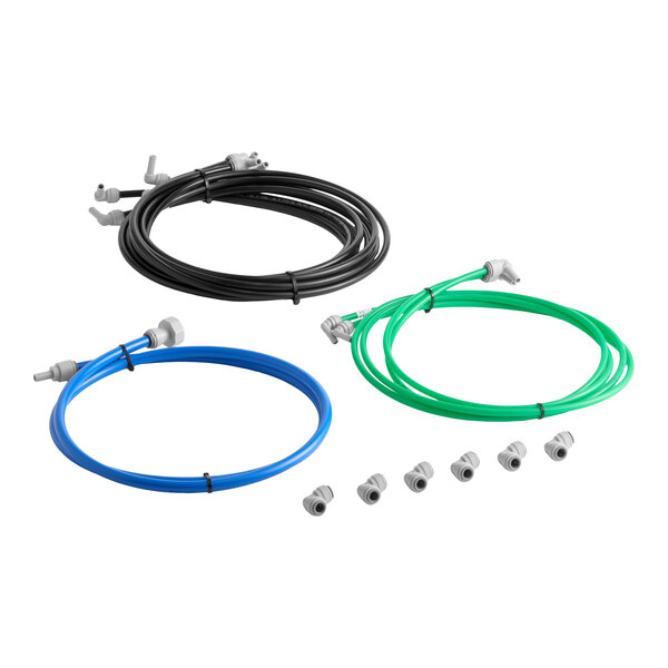 A set of black, blue, and green tubing with connectors, designed as an auto-fill unit for a Summit Double 3.2 Gallon Granita Slushy or Frozen Beverage Machine.