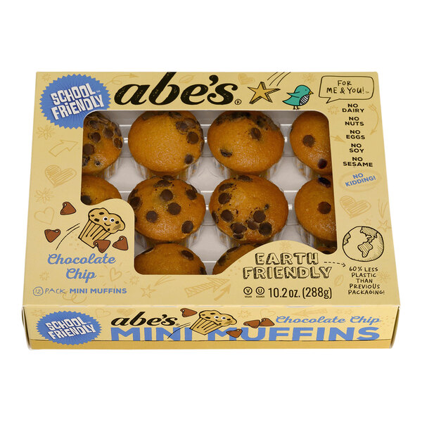 A box of Abe's Vegan Chocolate Chip Mini Muffins.