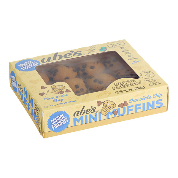 Abe's Vegan Chocolate Chip Mini Muffin 12-Count box with chocolate chip muffins.