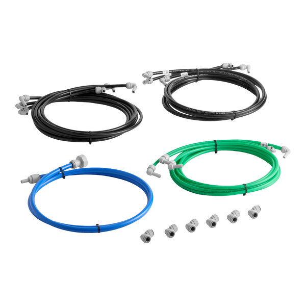 A set of colored tubing and connectors for an auto-fill unit used with a Summit triple 3.2 gallon granita slushy or frozen beverage machine.