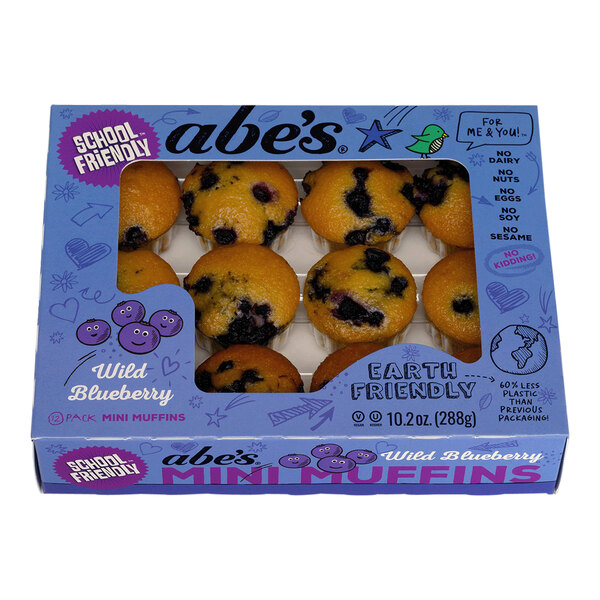 A box of Abe's Vegan Wild Blueberry Mini Muffins.