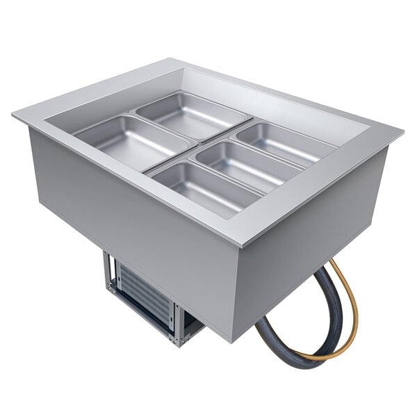 A silver Hatco drop-in refrigerated cold food well with two trays.