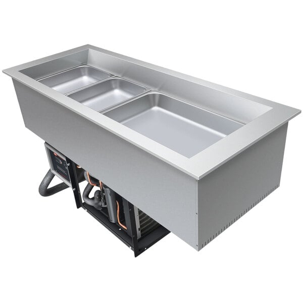 A Hatco drop-in refrigerated cold food well with two compartments on a counter.