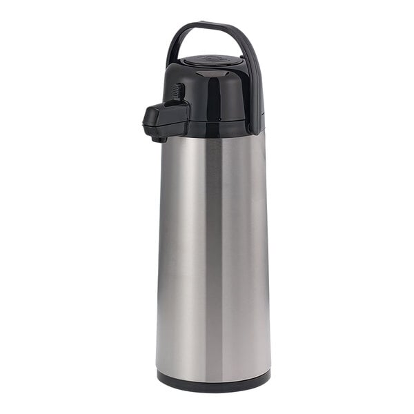 A silver and black Service Ideas Eco-Air coffee airpot.