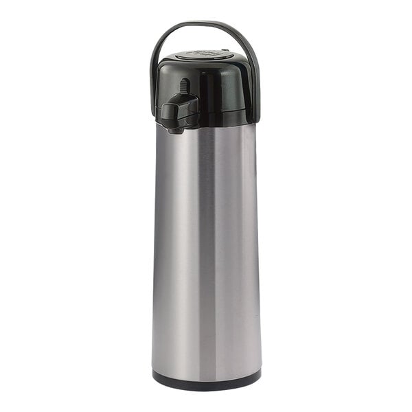 A silver and black Service Ideas Eco-Air glass lined airpot.