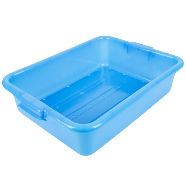 A Vollrath blue plastic food storage drain box set with a recessed lid.