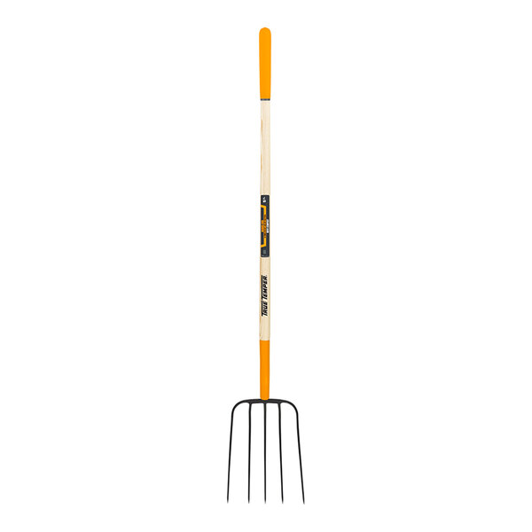 A True Temper manure fork with a wooden handle.
