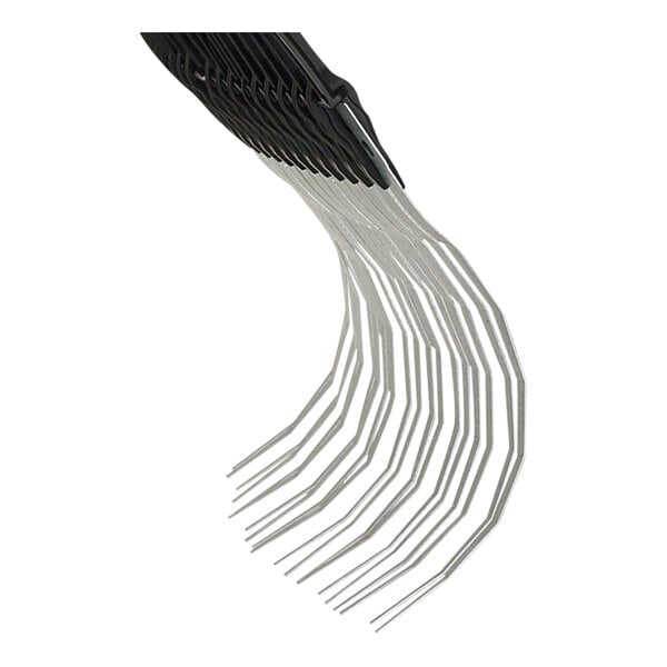 A True Temper steel lawn rake with a wooden handle and cushion grip.