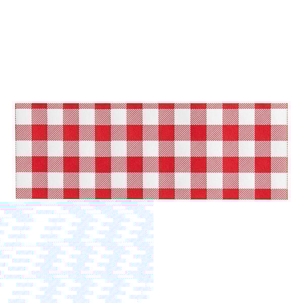 A white background with red gingham Choice paper napkin bands.