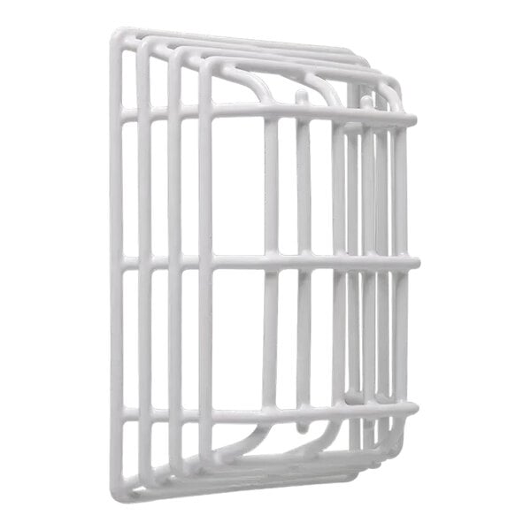 A white metal cage with bars for a Safety Technology International Motion Detector.