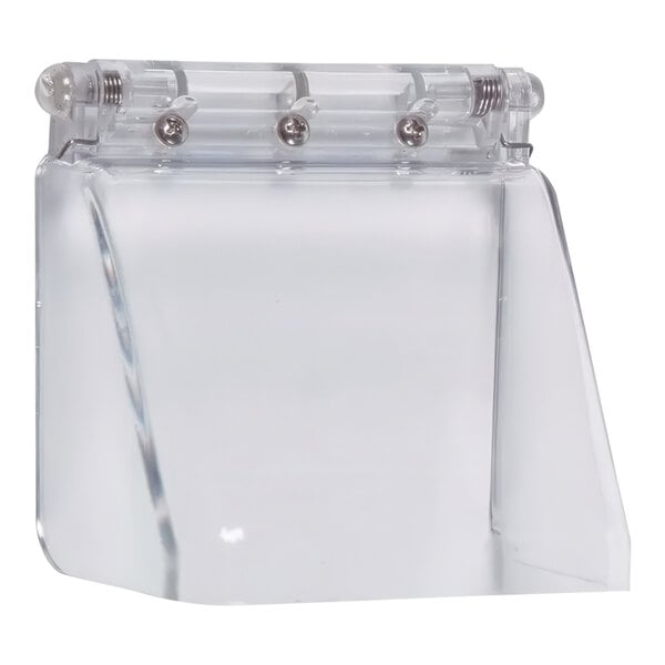 A clear plastic box with a clear cover and screws.