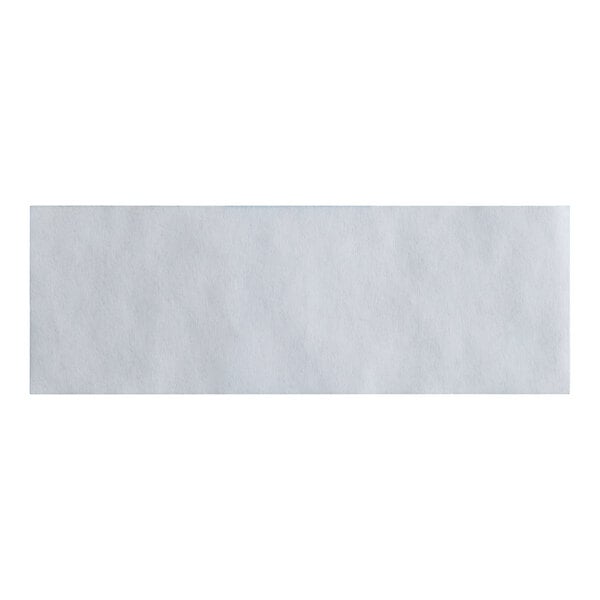 A white rectangular paper napkin band with a blue border.