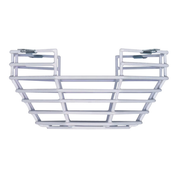 A white wire mesh Safety Technology International smoke detector guard.