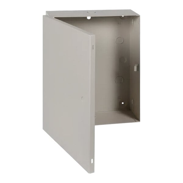 A gray metal Safety Technology Industrial Control Panel Enclosure with a door.