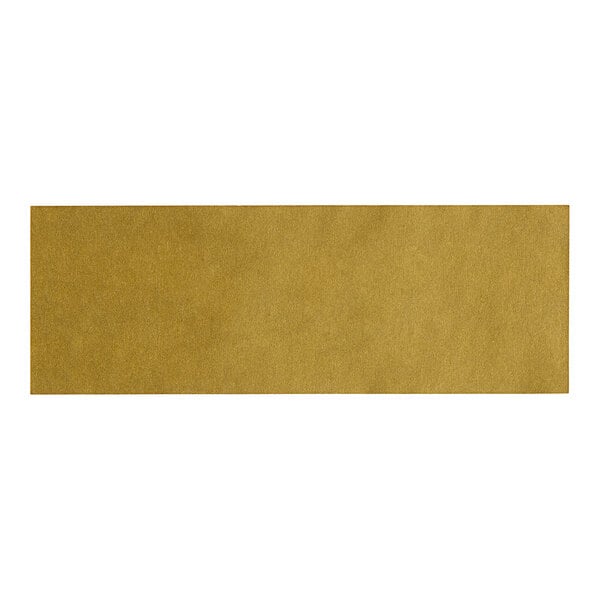 A rectangular gold paper napkin band.