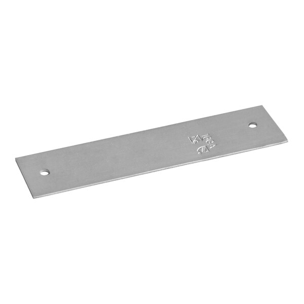 A flat, rectangular 16-gauge steel stud guard with two nail holes, measuring 1 1/2 inches by 6 inches.
