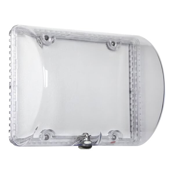 A clear plastic thermostat protector with a metal key lock.