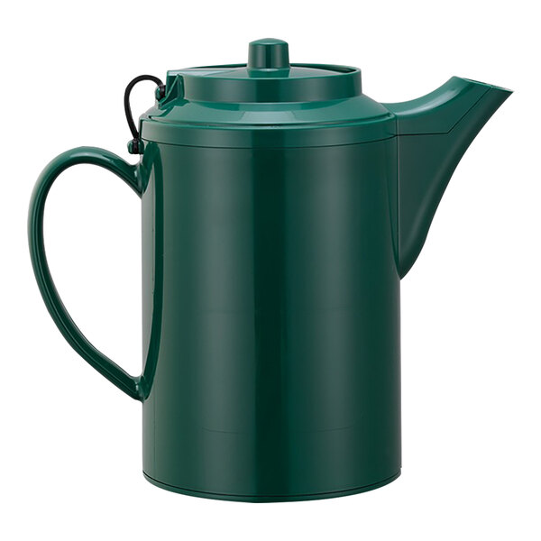 A green Service Ideas double wall plastic teapot with a handle.