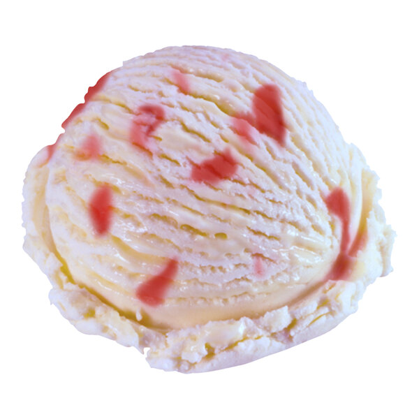 A scoop of Klein's Real Kosher Vegan Cherry Vanilla Ice Cream with red and white toppings.