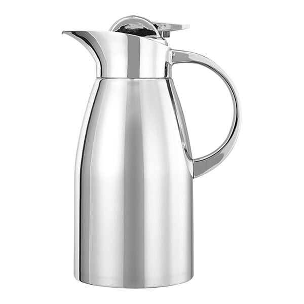 A Service Ideas stainless steel coffee carafe with a handle.