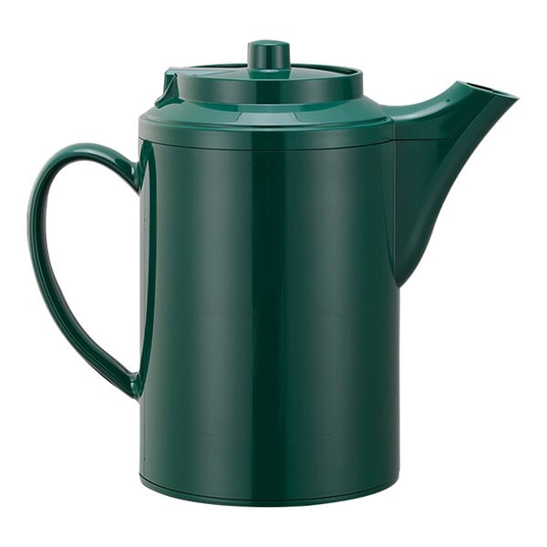 A Service Ideas forest green plastic teapot with lid.