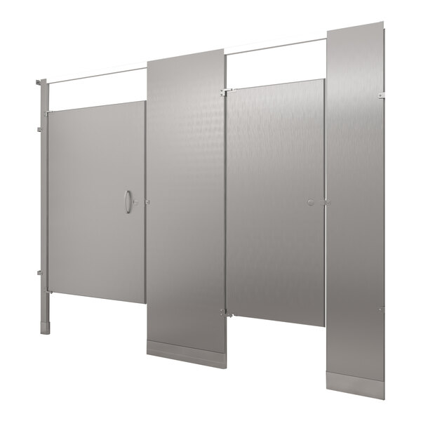 A stainless steel Hadrian stall partition with two doors.