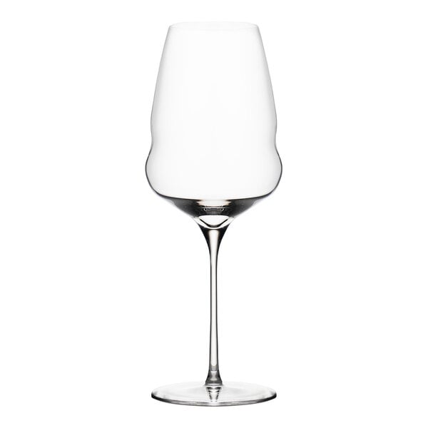 A Stolzle Cocoon wine glass with white wine in it.