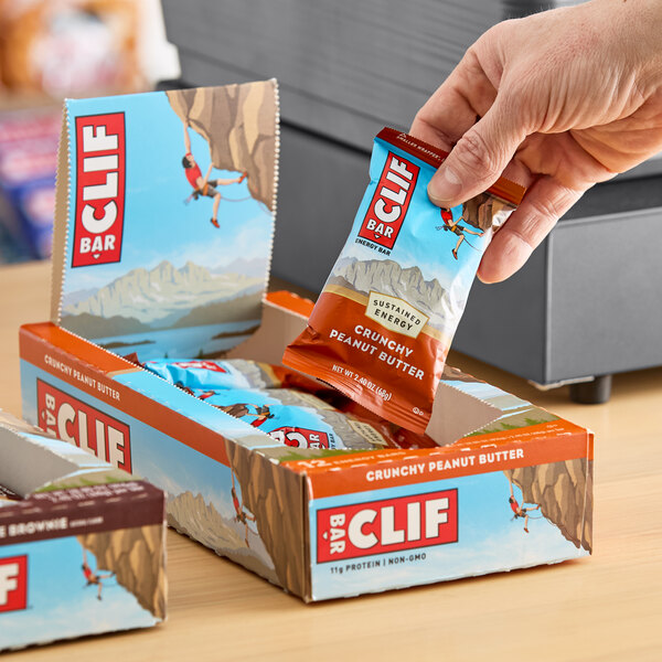 A box of 12 Clif Crunchy Peanut Butter Energy Bars.